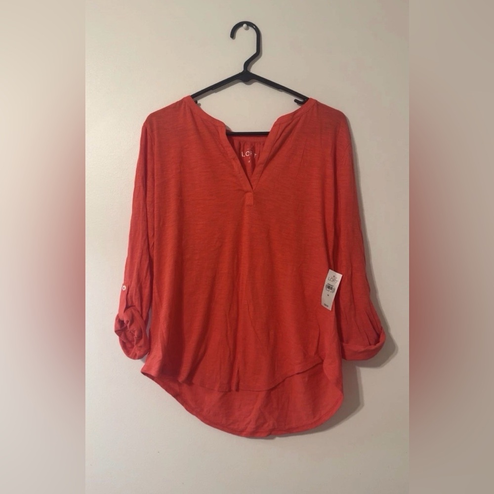 Ann Taylor LOFT Women’s Size M V-Neck Long Sleeve Shirt Top 100% Cotton FLAW!
